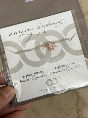 Love x Infinity “Explore Canada” Bracelet – Rose Gold Maple Leaf Charm – NWT